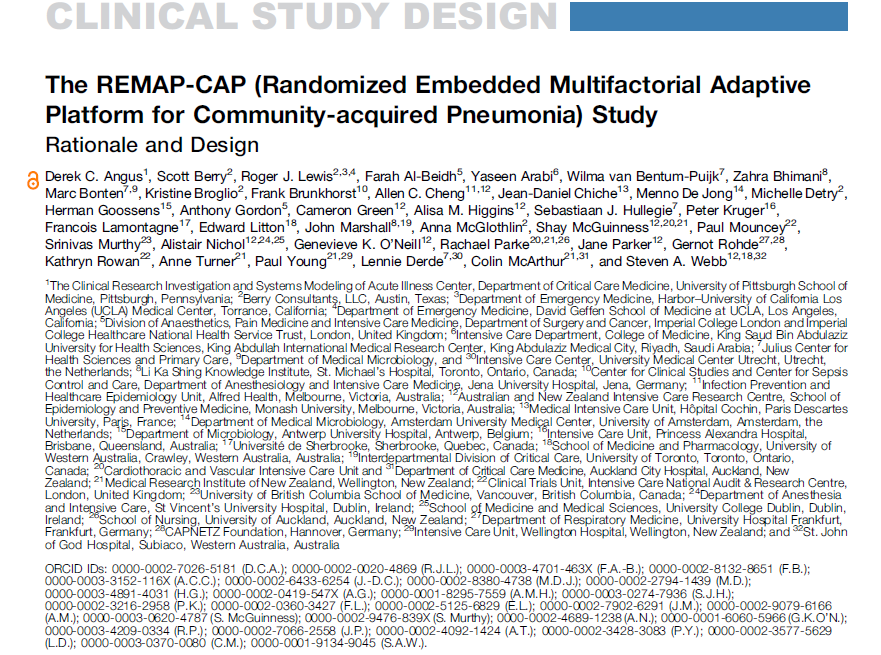 Read more about the article The REMAP-CAP (Randomized Embedded Multifactorial Adaptive Platform for Community-acquired Pneumonia) Study