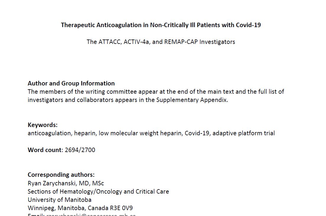Read more about the article Therapeutic anticoagulation in non-critically ill patients – definitive