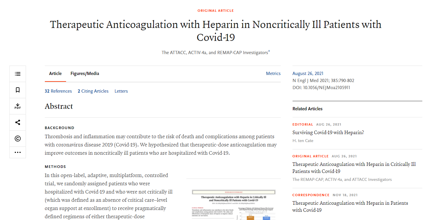 Read more about the article Therapeutic Anticoagulation with Heparin in Noncritically ill Patients with Covid-19