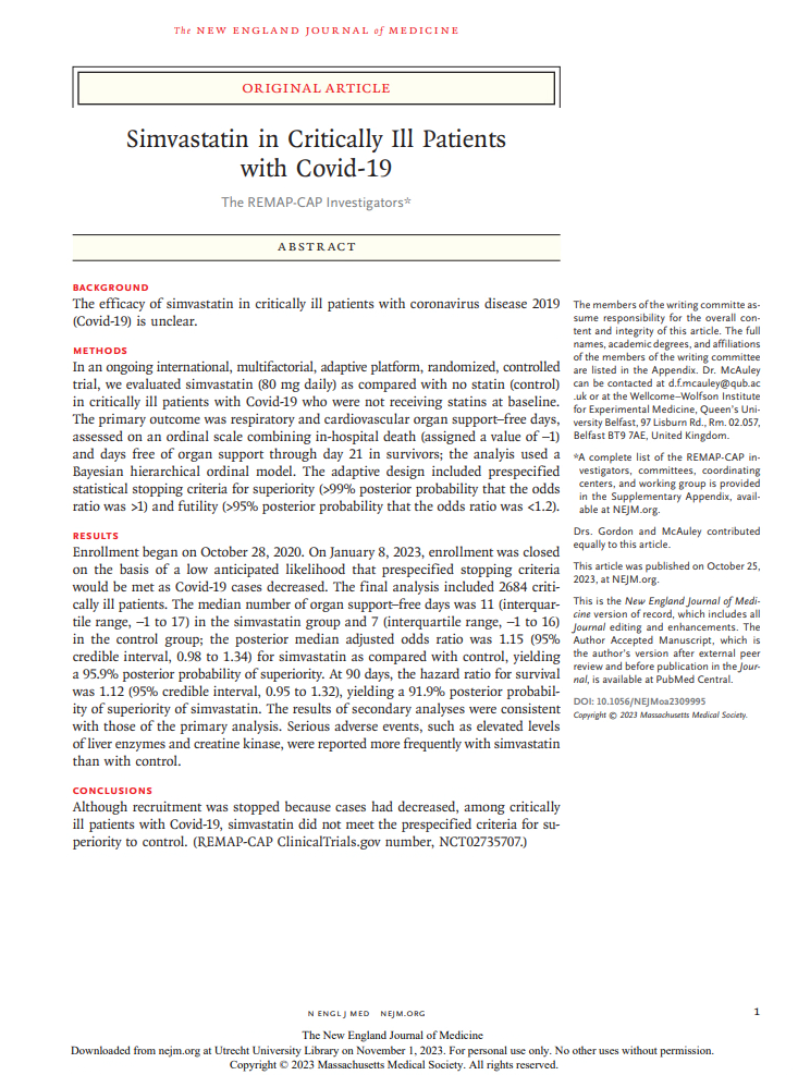 Read more about the article Simvastatin in Critically Ill Patients with Covid-19